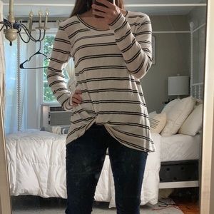 Like New Green Envelope Black/White Striped Sweater Top M